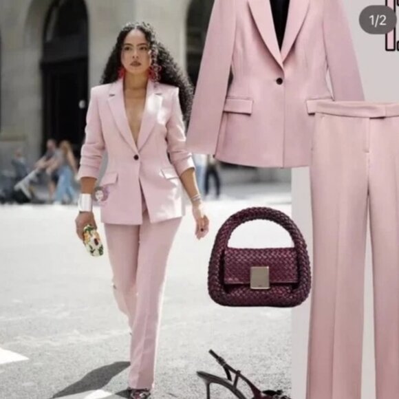 PINK ZARA FLARED HIGH WAIST PANTS (MATCHING BLAZER IN SECOND POST) - Picture 4 of 4